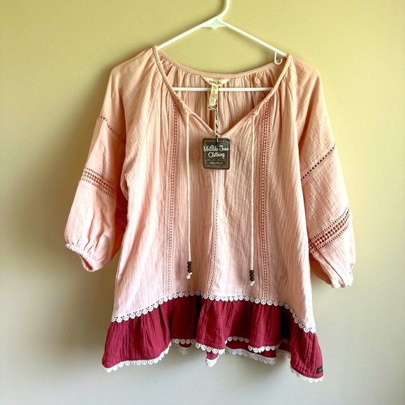 Matilda Jane Call Me Cute Wonderment Pink Boho Muslin Peasant Peplum Top S Mauve - Picture 1 of 12